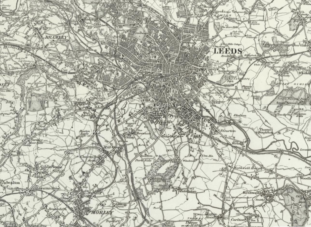 Bramley, Rothwell and Leeds map c1890